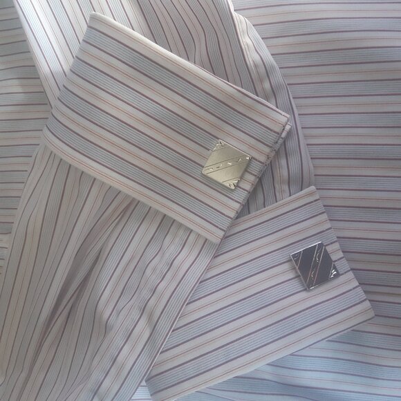 Boss Hugo Boss French Cuff SZ 16 100% Cotton Men's Striped Button Up Shirt - Picture 7 of 16